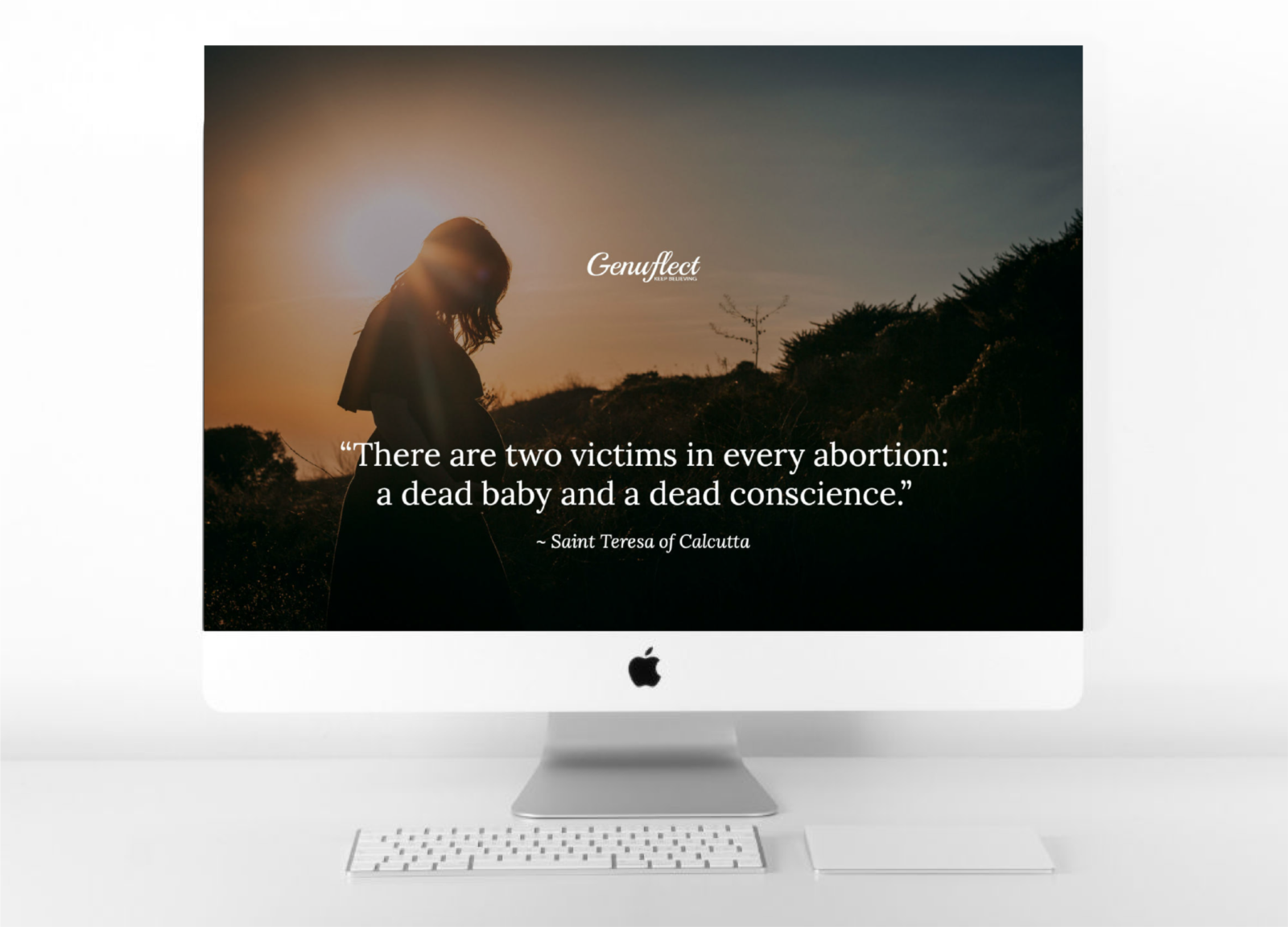 Genuflect.net - Computer background image of pregnant woman silhouette with sun rising in the background