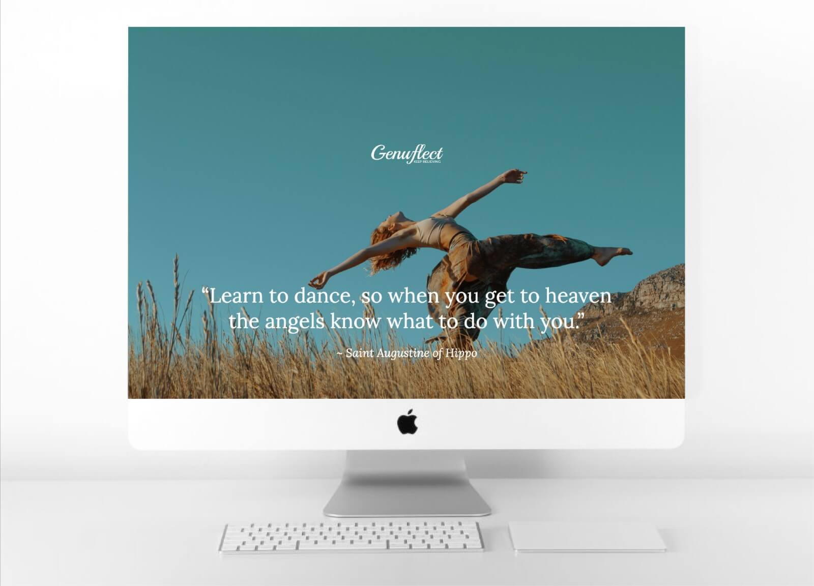 Genuflect image on computer background of a Woman outside dancing in a field
