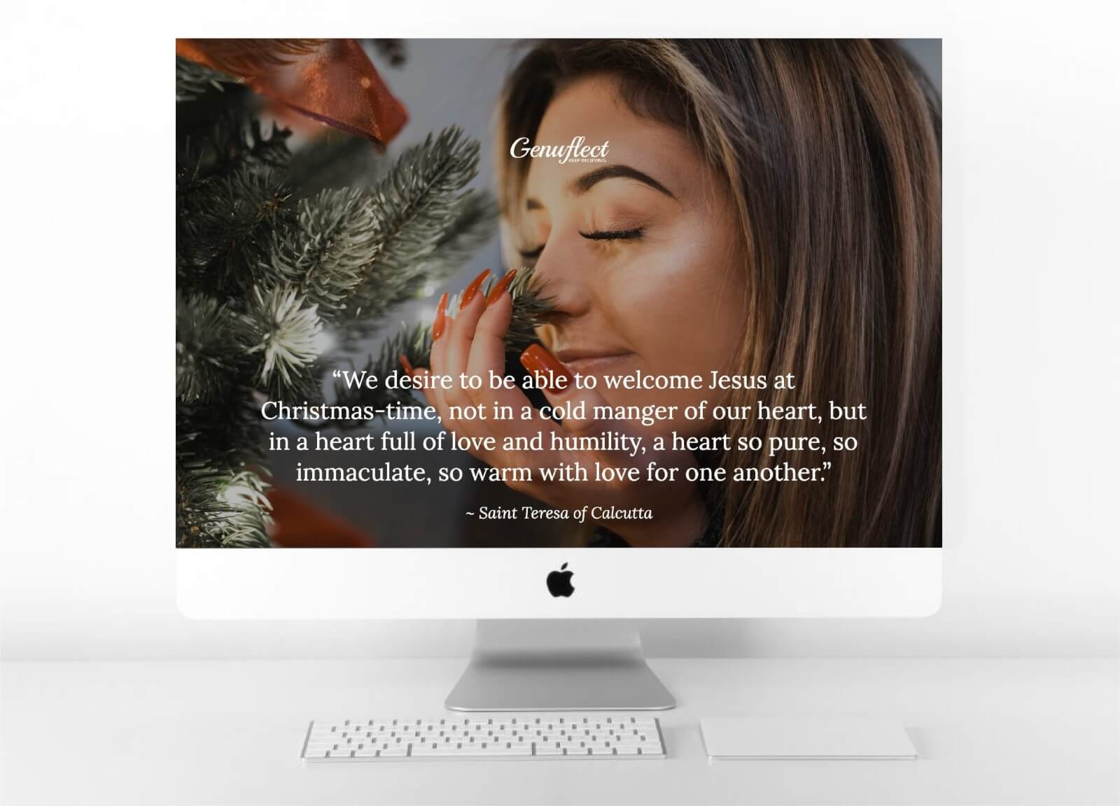Genuflect Computer background image of Closeup of woman smelling a Christmas tree