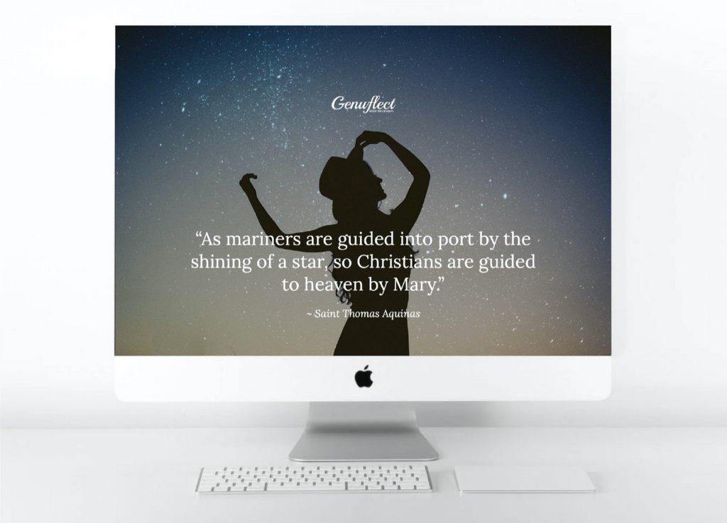 Genuflect.net - Image on computer background of silhouette of woman looking up at the stars in the night sky