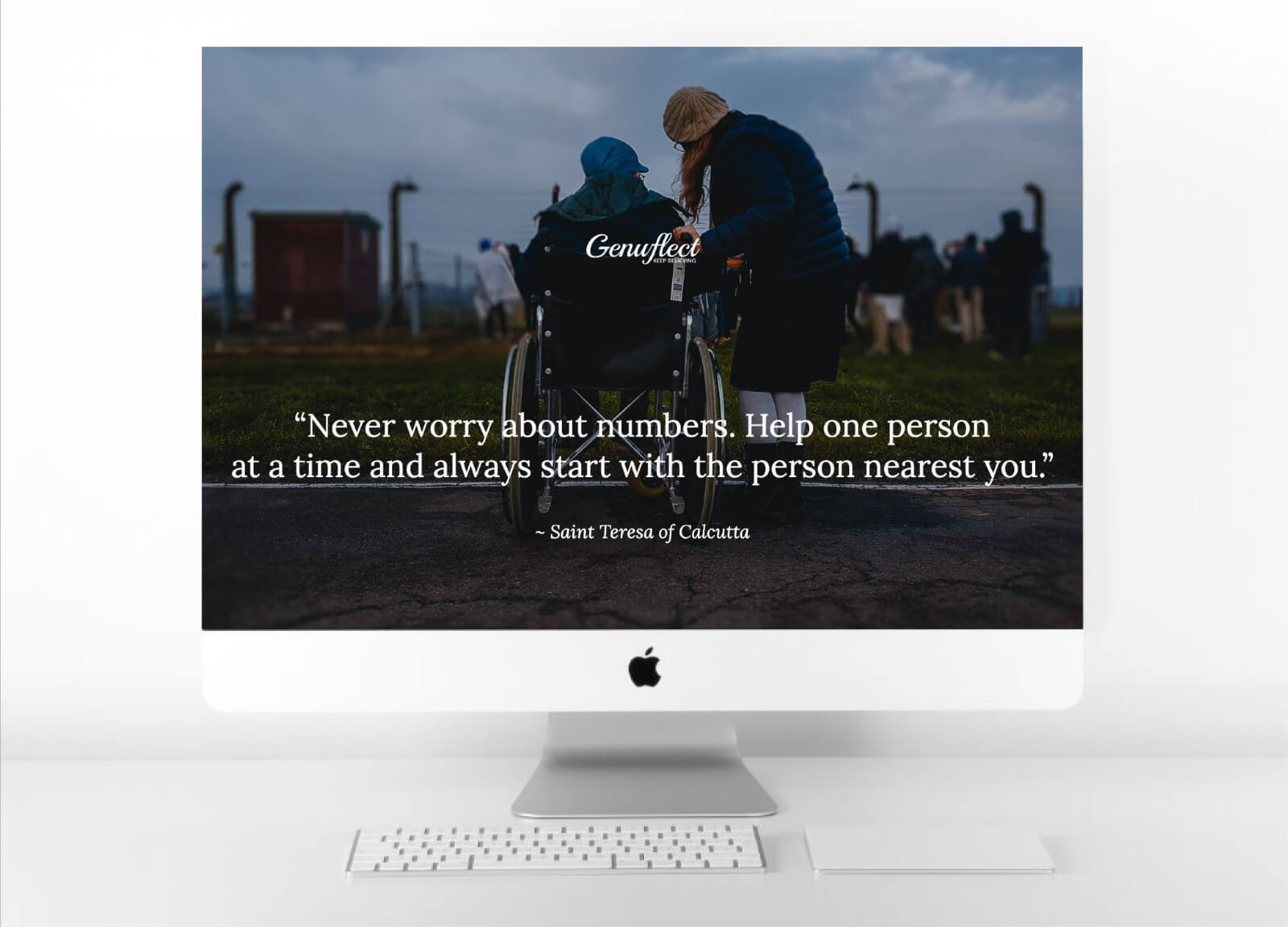 Genuflect computer background image of a Woman helping another woman who is in a wheelchair