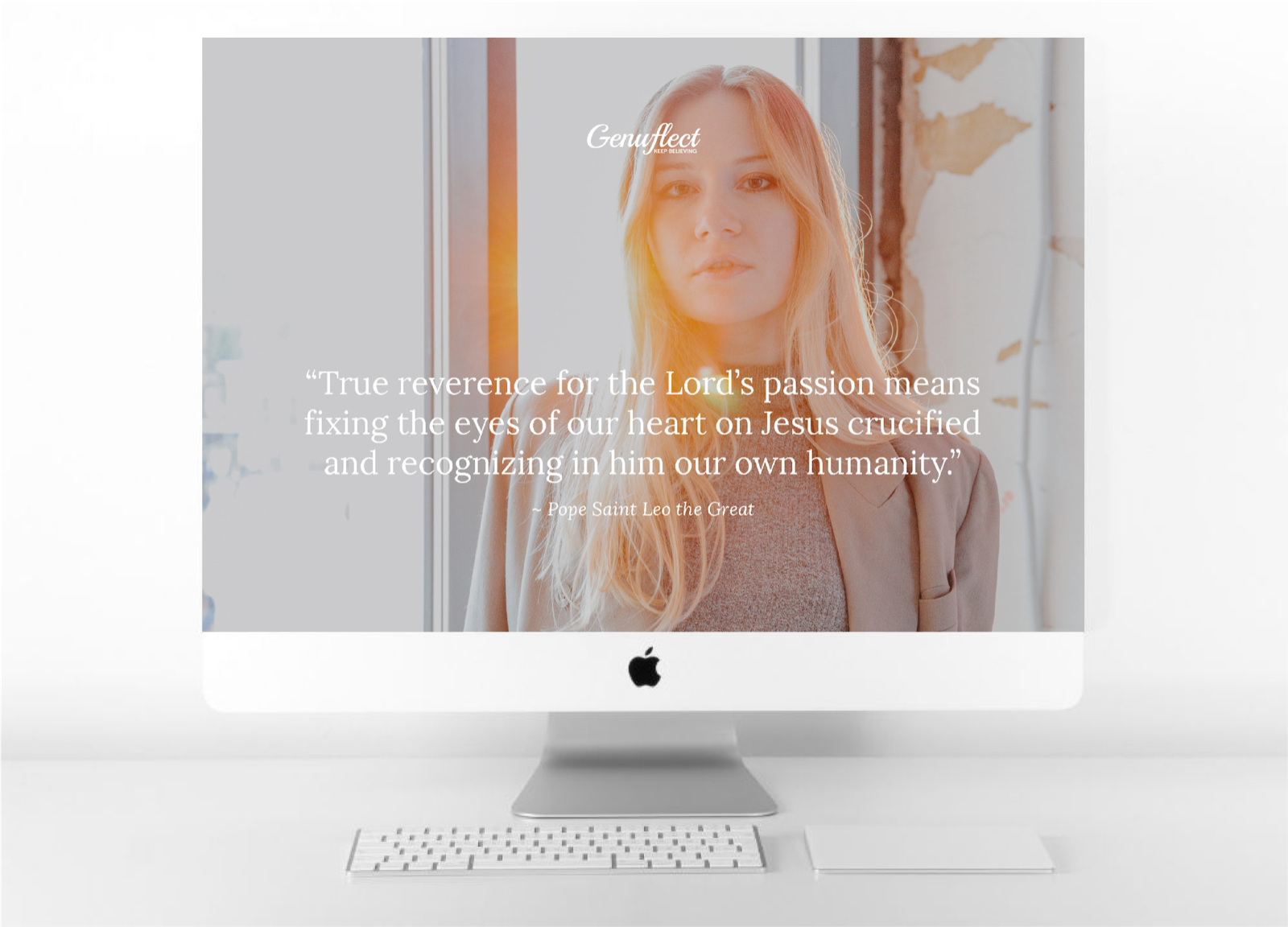 Genuflect - Computer background image of woman with sunshine at her back