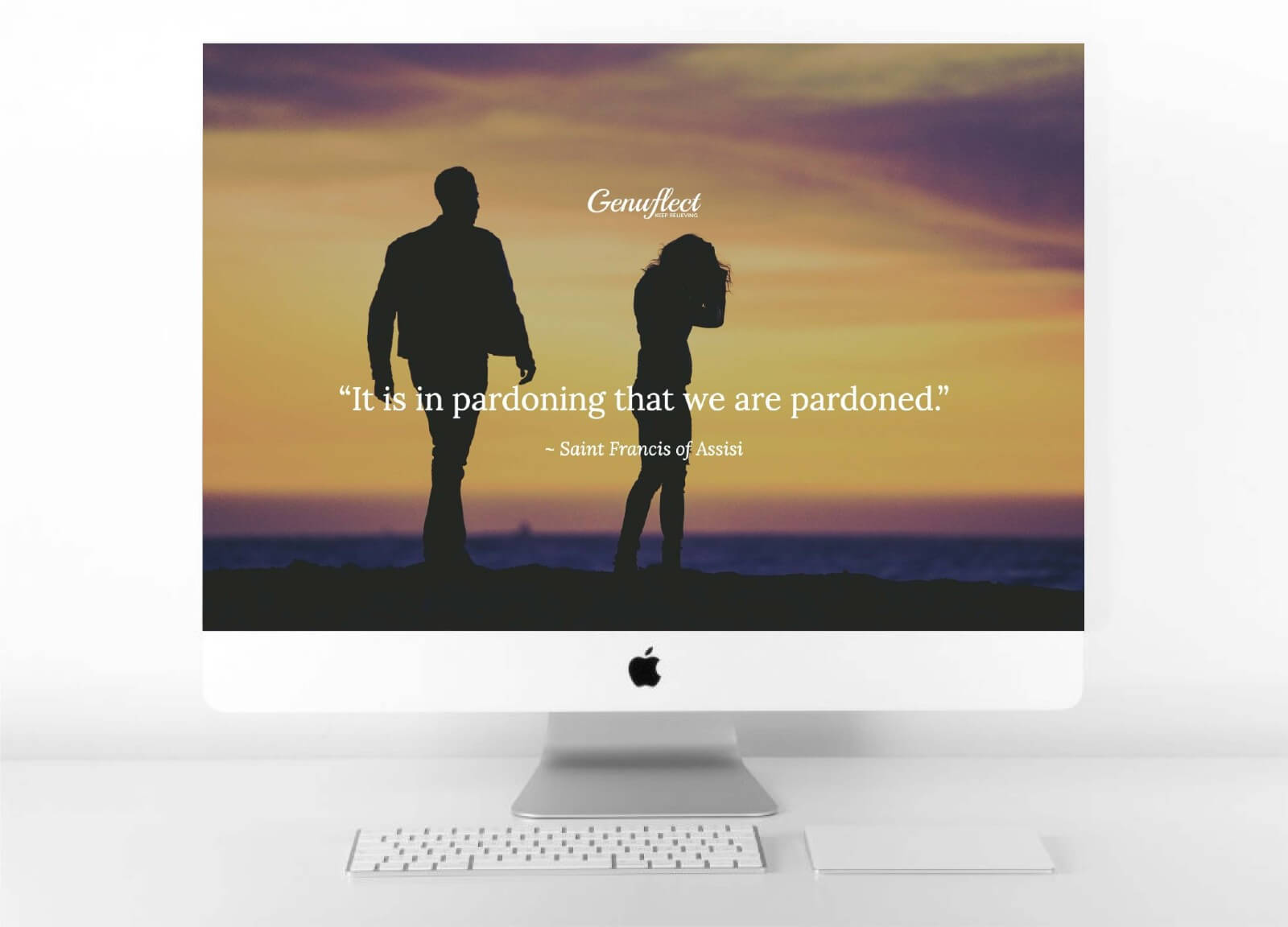 Genuflect computer background image of Silhouette of woman and man having an argument outside at sunset