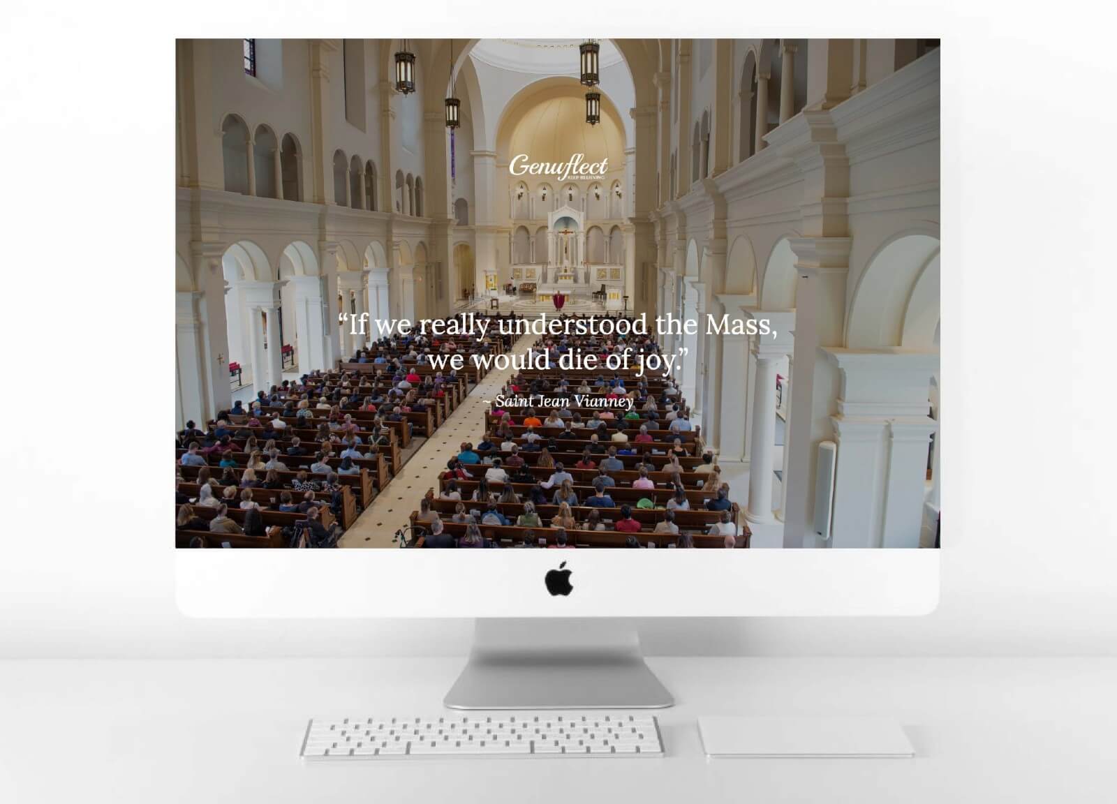 Genuflect computer background image of a Catholic Mass in a Cathedral