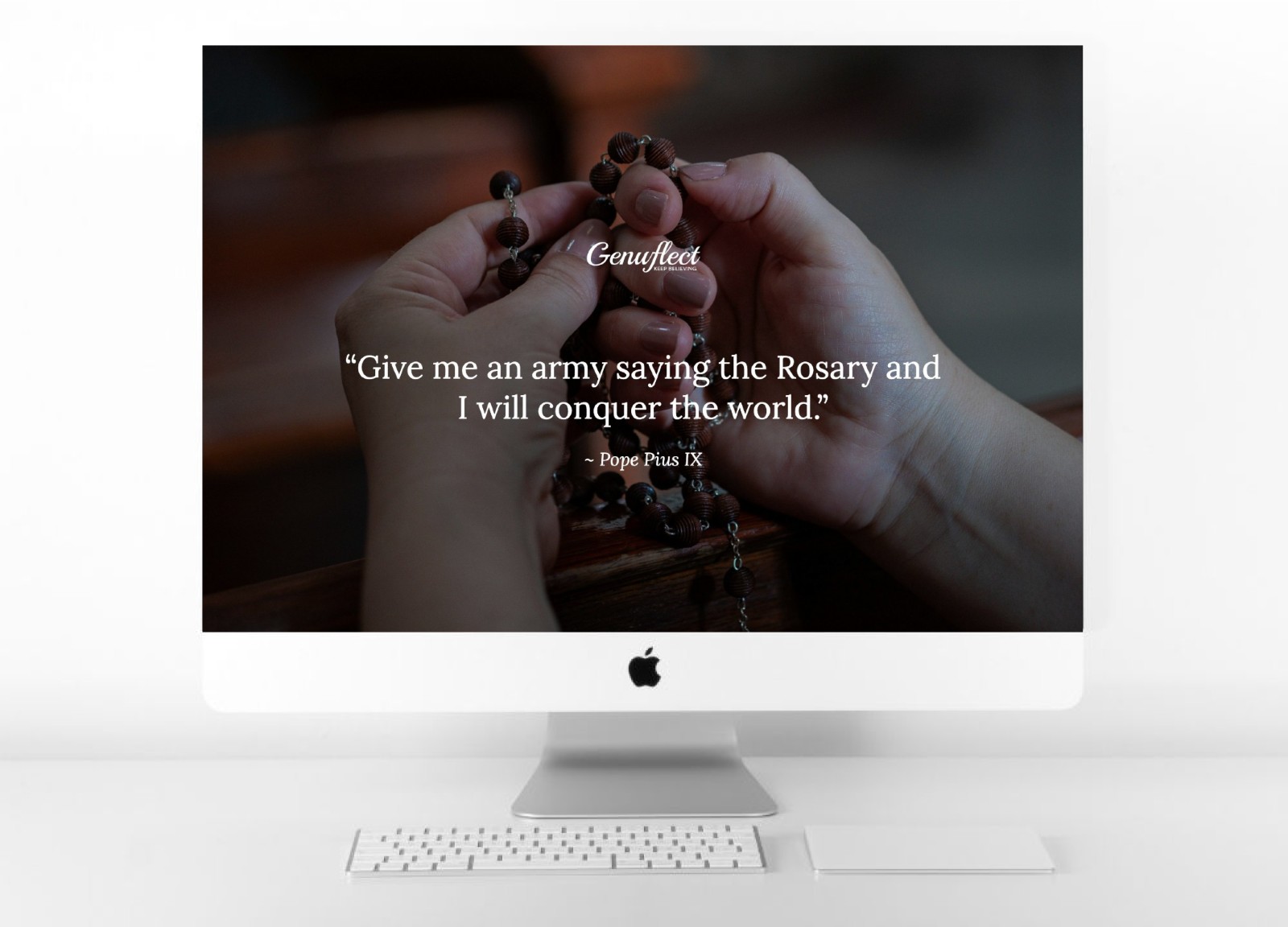 Genuflect computr background image of a Close up of woman's hands holding and praying the Rosary