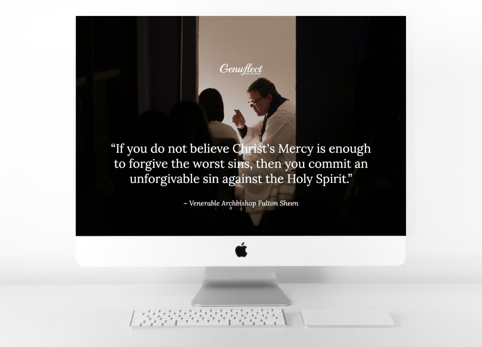 Genuflect computer background image of A Priest hearing the confession of a woman