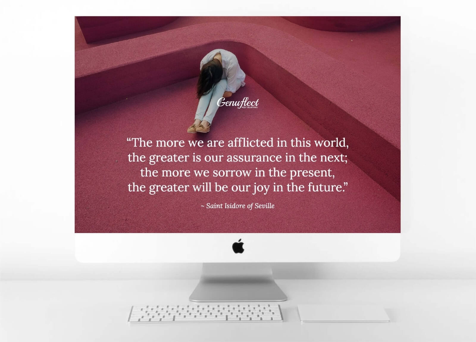 Genuflect computer background image of a Woman sitting on the floor bent over in grief