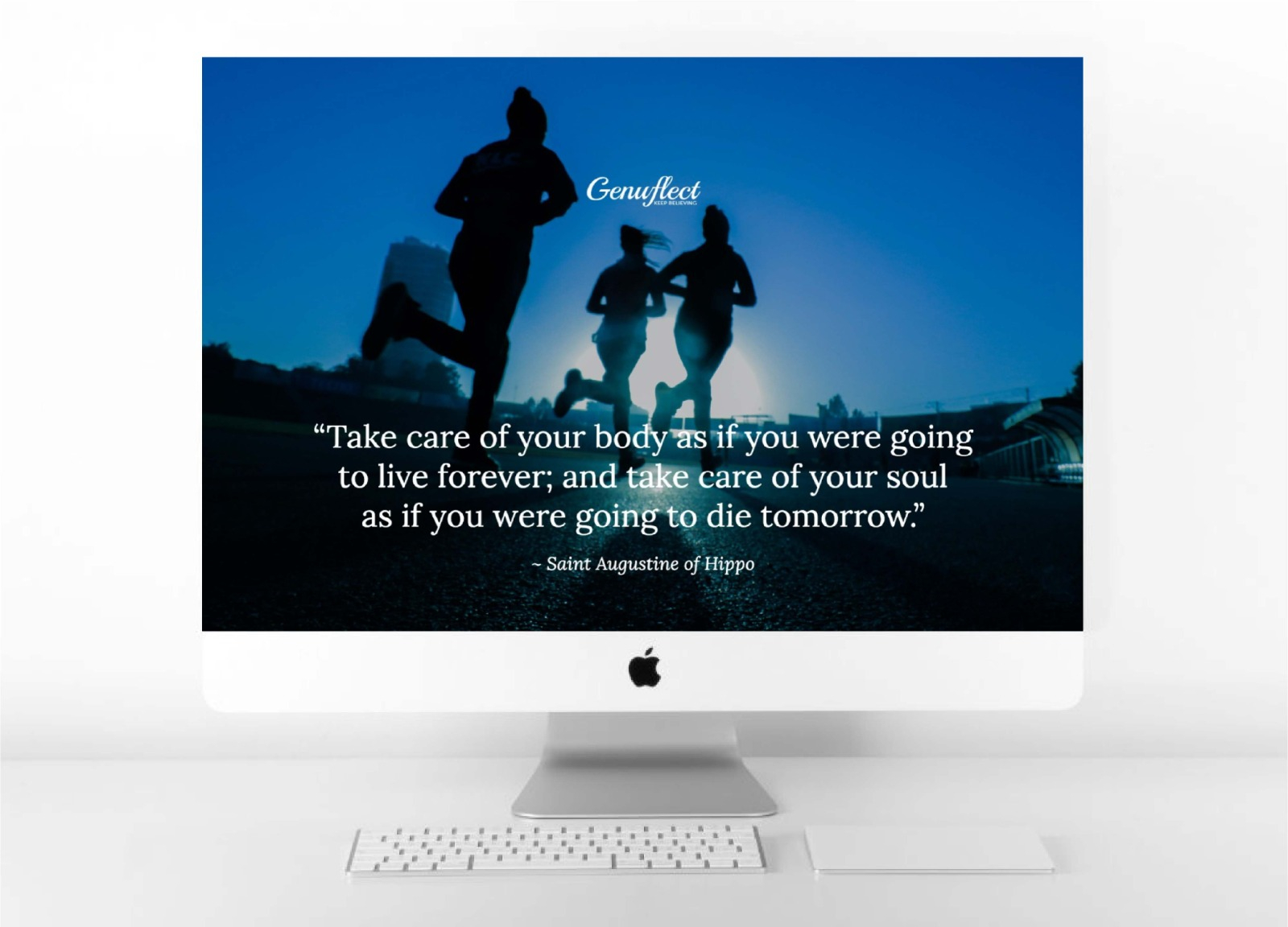 Genuflect computer image of a Silhouette of three people jogging