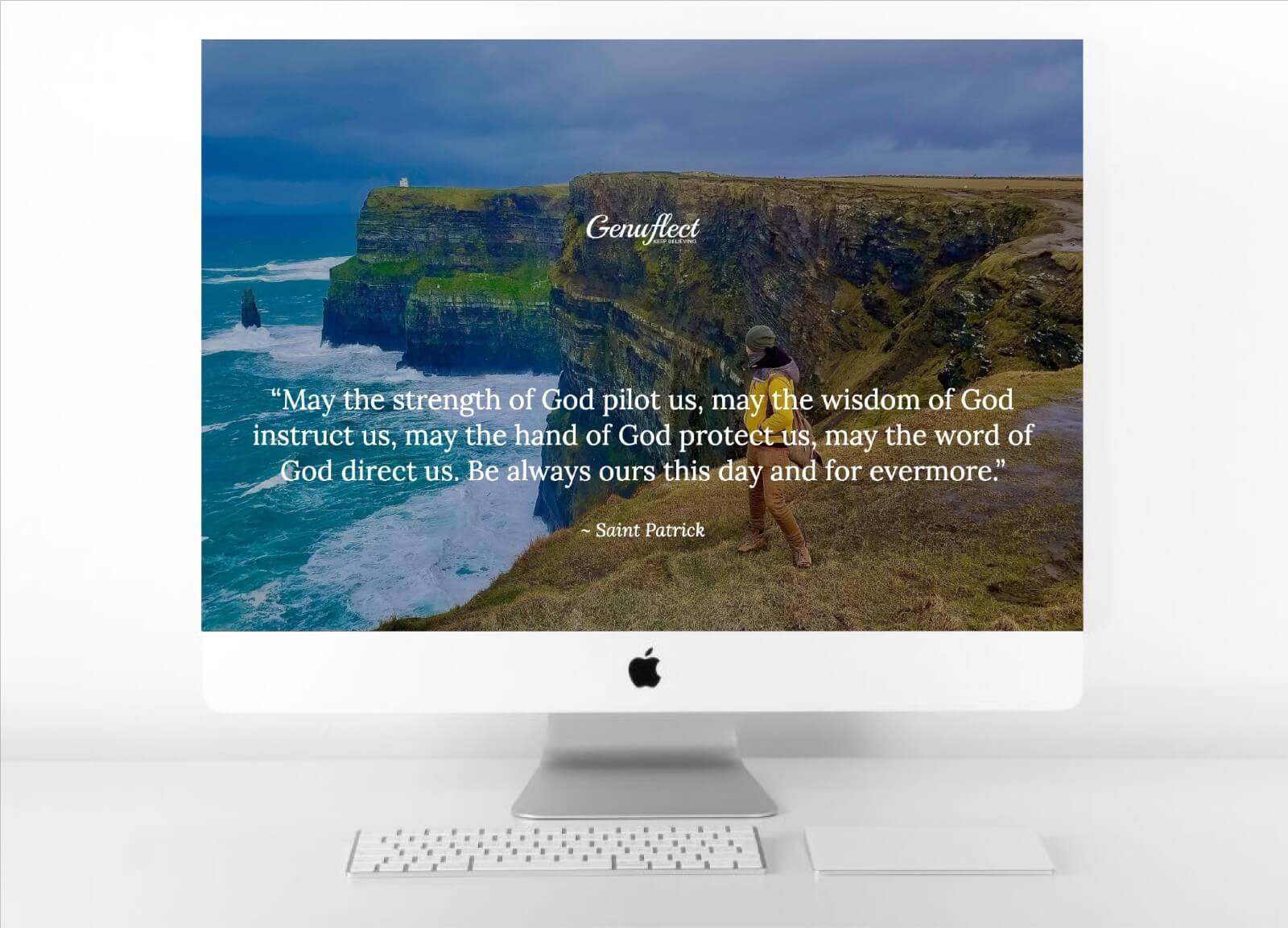 Genuflect Desktop background image of Man standing on the edge of the Cliffs of Moher looking out over the water