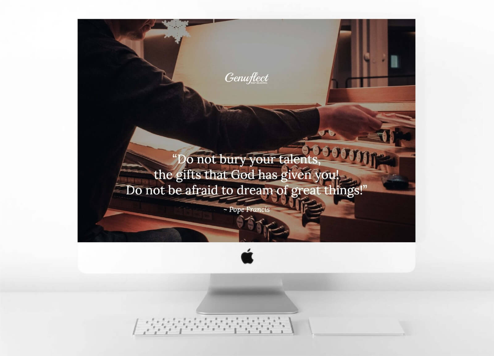 Genuflect - Computer background image of Organist making an adjustment
