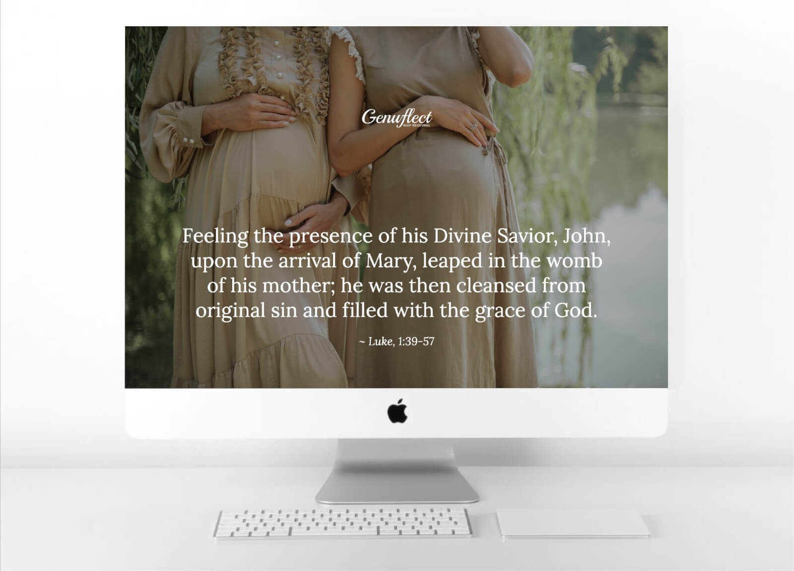 Genuflect image on computer background of Two pregnant women side by side with hands on their pregnant bellies