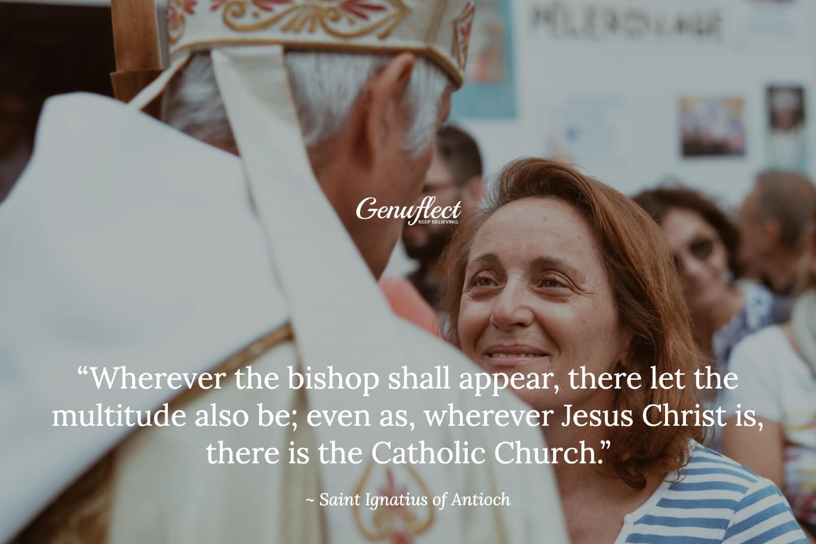 Woman talking to a Bishop with a smile on her face