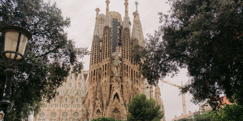 Exterior image of the Sagrada Família Basilica in Barcelona Spain.