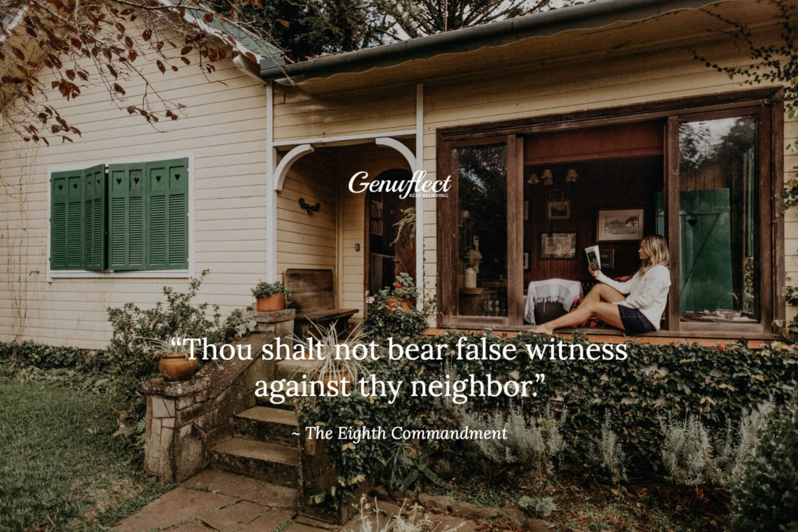 Woman sitting outside on her front porch reading a book