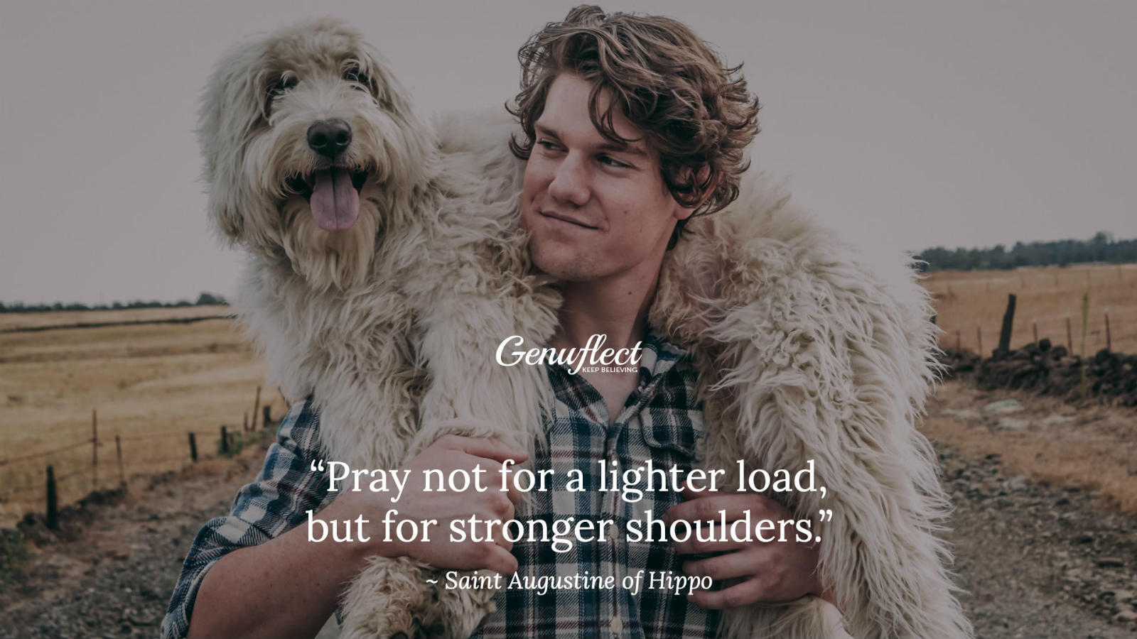 Genuflect - Man carrying a large dog over his shoulders