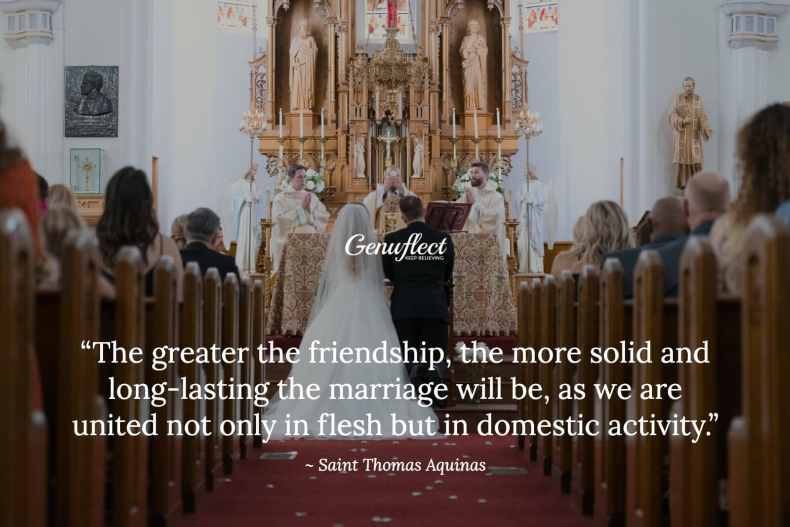 Marriage of a couple kneeling in Mass during Eucharistic Prayer