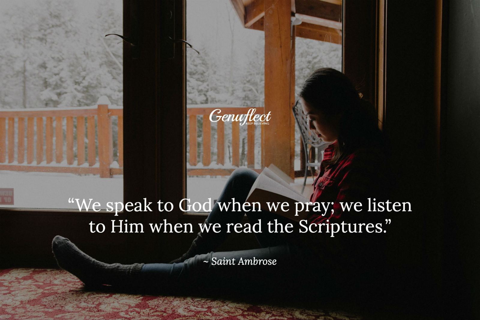 Genuflect - woman seated on the floor reading the Bible