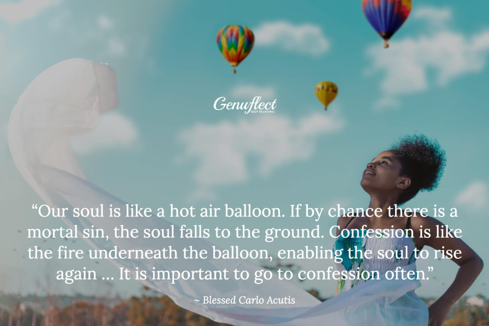 Woman looking up to the sky filled with hot air balloons